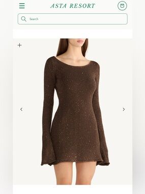 NEW Asta Resort Sequin Brown Knit Long-Sleeve Mini Dress
